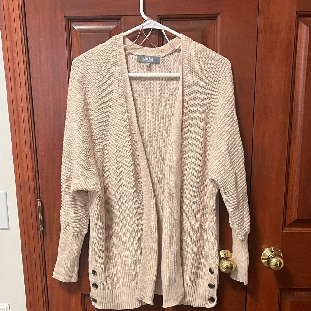 Marled Reunited Clothing Tan Open-Front Sweater